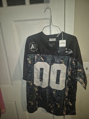 Men's Black Camo Football Jersey with White Number 00